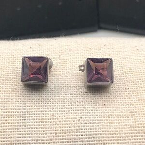 Artisan modernist rustic style sterling silver boxy post earrings, unique.